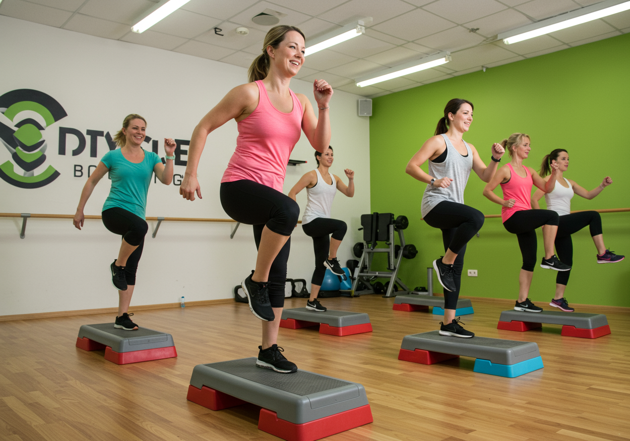 Групповое занятие степ-аэробикой